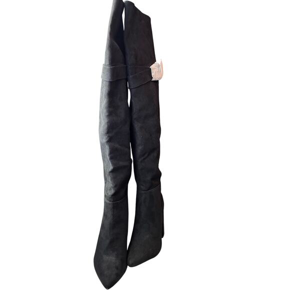 Shoe Dazzle Paisley Thigh Boots Vegan Suede Women's 10 Wide Block Heel Sexy READ - Picture 1 of 16